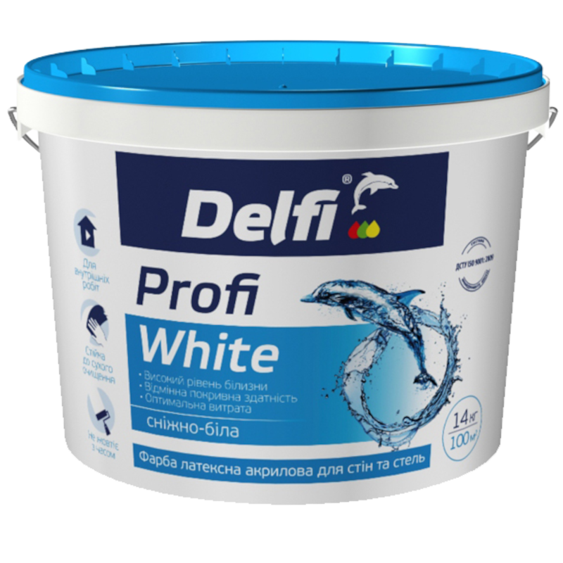 Фарба DELFI Profi White, мат білий, 14 кг